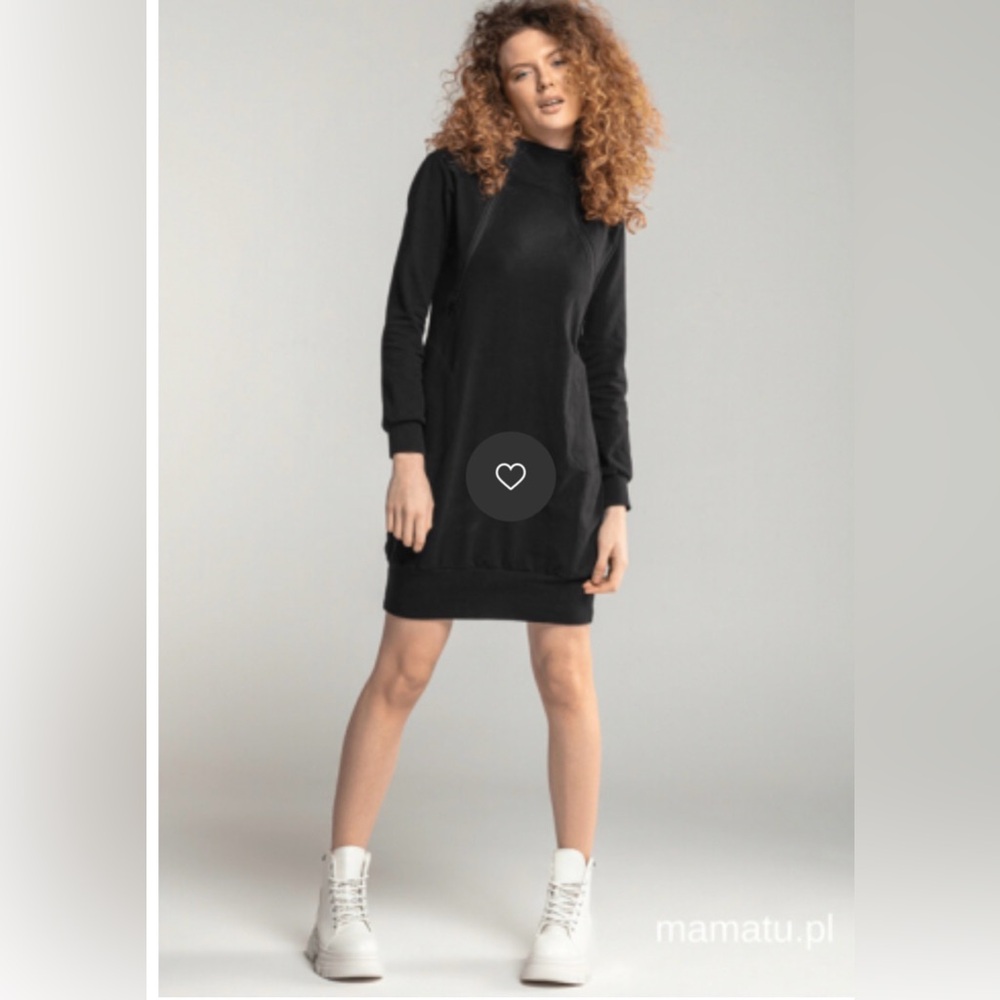 Mamatu Breastfeeding Comfy Front Zippers hoodie-dress Cotton BLACK Sz M/L